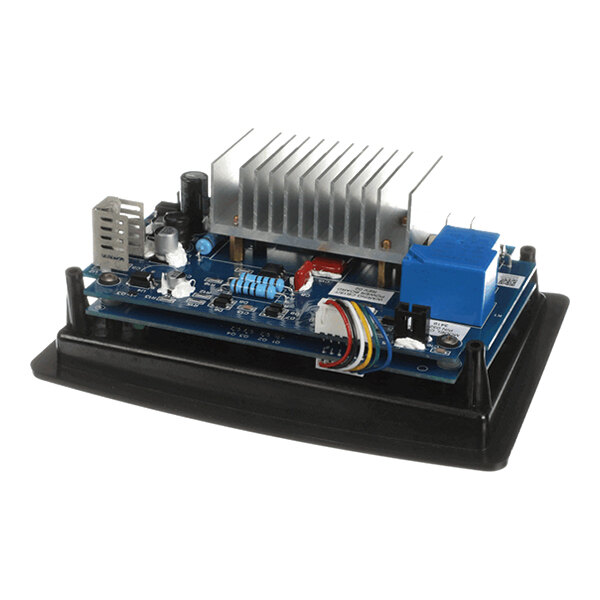 A Waring 032771 control panel replacement part for the CB15E-K blender, featuring a circuit board with various electronic components and a heat sink mounted on a black base.