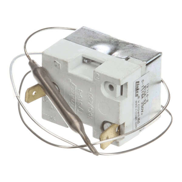 A Waring 034722 reset switch with an attached temperature sensor and metal housing.
