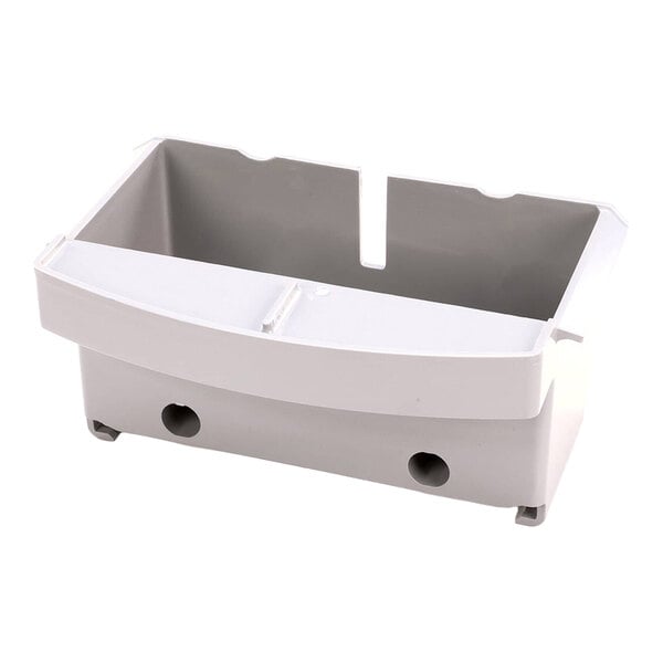 A white plastic Zummo 1405005 squeezing tray with two compartments and drainage holes.