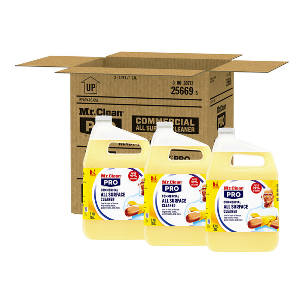 A case of three 1-gallon bottles of Mr. Clean Professional Commercial All-Surface Cleaner.