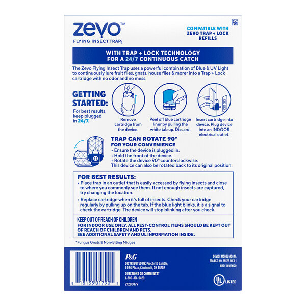 A box of Zevo 2-piece plug-in flying insect light trap starter kit.