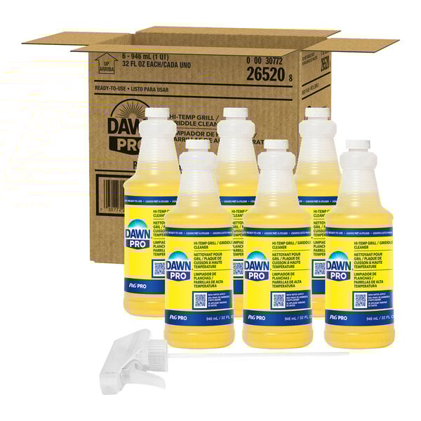 A case of six 32 oz. bottles of Dawn Professional high-temp grill and griddle cleaner with a spray nozzle attachment.