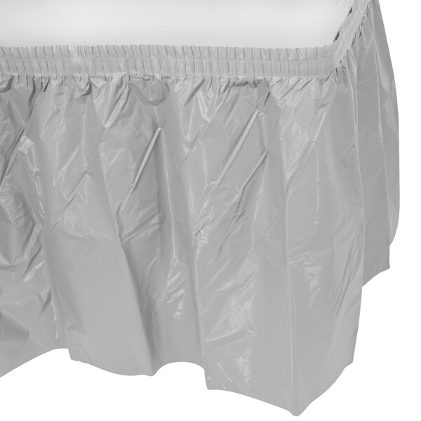 Creative Converting 14' x 29" Shimmering Silver Disposable Plastic Table Skirt - 6/Case