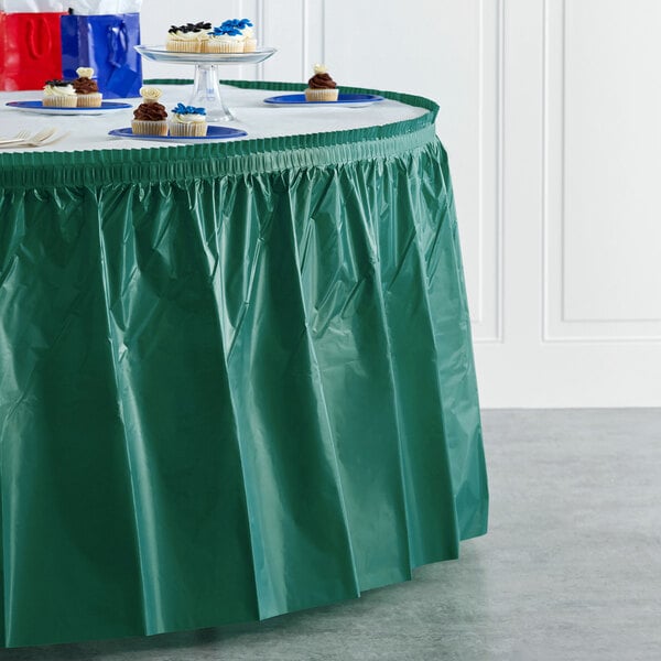Creative Converting 14' x 29" Hunter Green Disposable Plastic Table Skirt - 6/Case