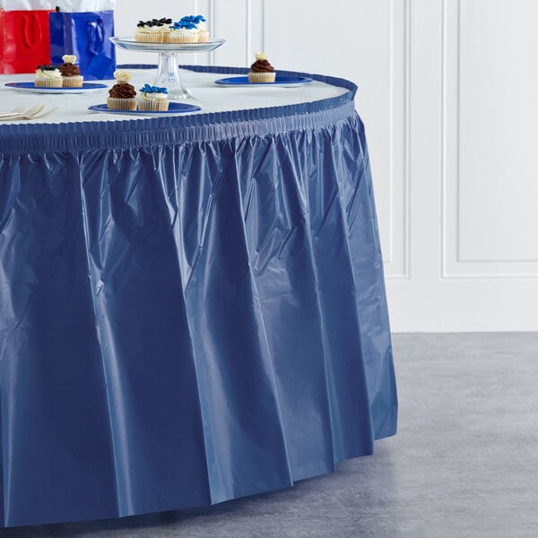 Creative Converting 14' x 29" Navy Blue Disposable Plastic Table Skirt - 6/Case