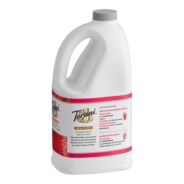 A 64 fl. oz. bottle of Torani Strawberry Puree Blend.