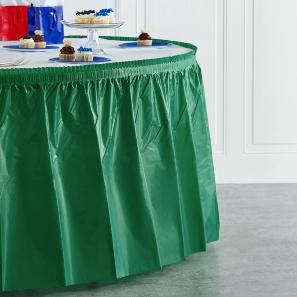 Creative Converting 14' x 29" Emerald Green Disposable Plastic Table Skirt - 6/Case