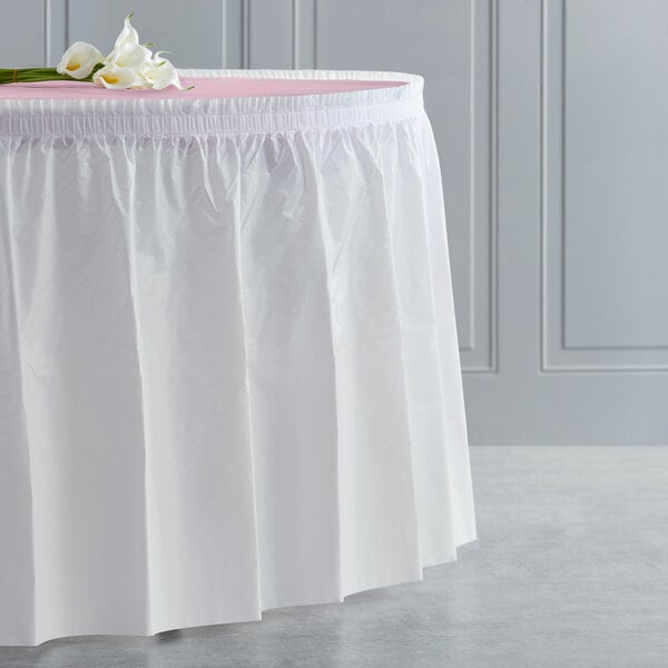 Creative Converting 14' x 29" White Disposable Plastic Table Skirt - 6/Case