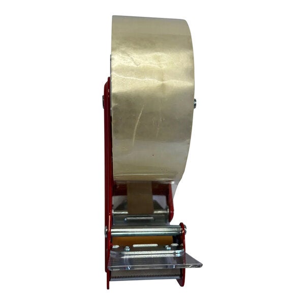 A handheld tape gun dispenser with a roll of clear tape loaded, designed for 2-inch tape.