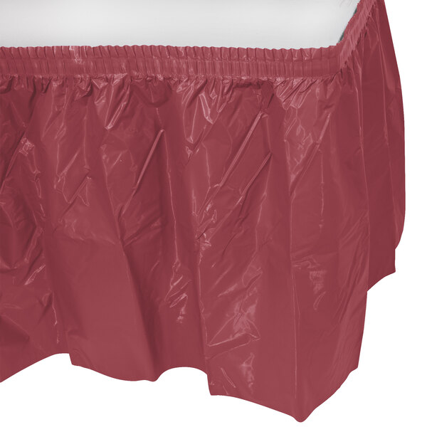 Creative Converting 14' x 29" Burgundy Disposable Plastic Table Skirt - 6/Case