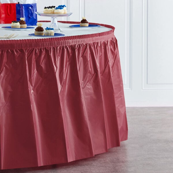 Creative Converting 14' x 29" Burgundy Disposable Plastic Table Skirt - 6/Case