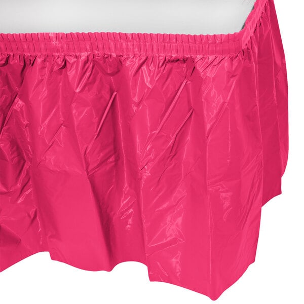 Creative Converting 14' x 29" Hot Magenta Pink Disposable Plastic Table Skirt - 6/Case