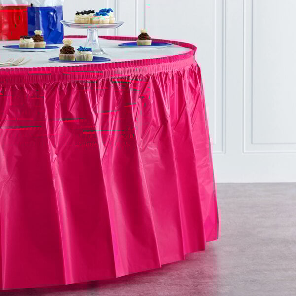 Creative Converting 14' x 29" Hot Magenta Pink Disposable Plastic Table Skirt - 6/Case