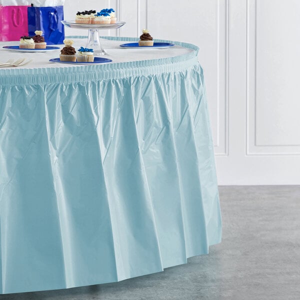 Creative Converting 14' x 29" Pastel Blue Disposable Plastic Table Skirt - 6/Case