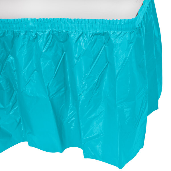 Creative Converting 14' x 29" Bermuda Blue Disposable Plastic Table Skirt - 6/Case