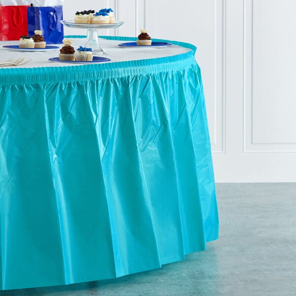 Creative Converting 14' x 29" Bermuda Blue Disposable Plastic Table Skirt - 6/Case