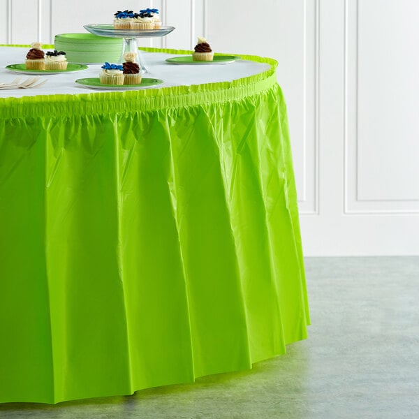 Creative Converting 14' x 29" Fresh Lime Green Disposable Plastic Table Skirt - 6/Case