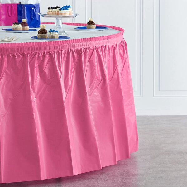 Creative Converting 14' x 29" Candy Pink Disposable Plastic Table Skirt - 6/Case