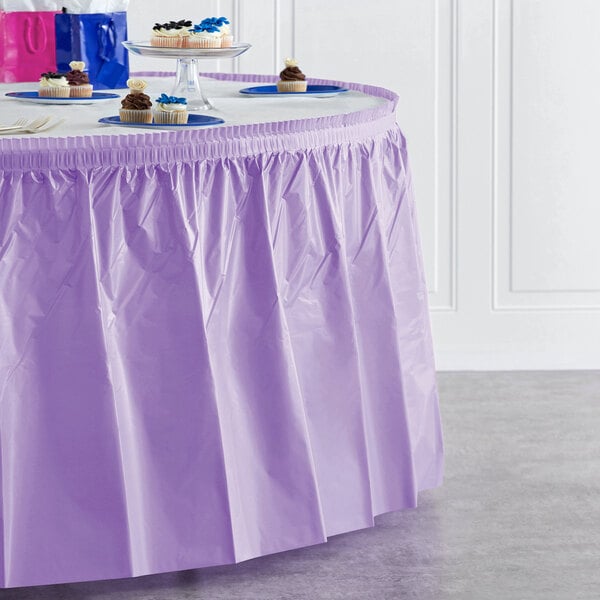 Creative Converting 14' x 29" Luscious Lavender Purple Disposable Plastic Table Skirt - 6/Case