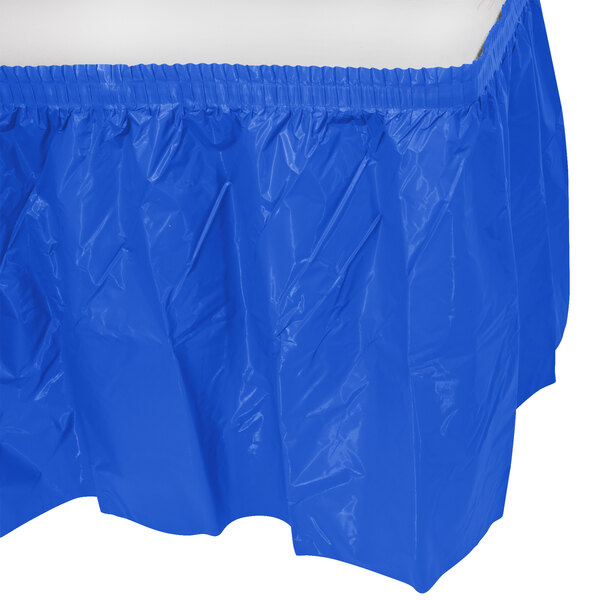 Creative Converting 14' x 29" Cobalt Blue Disposable Plastic Table Skirt - 6/Case