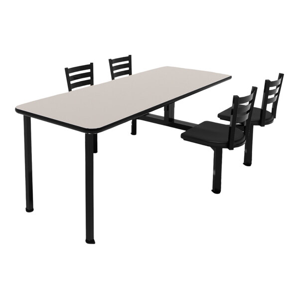 Plymold Cebra Cluster 30" x 80" ADA White Nebula Table Top with 4 Black Seats