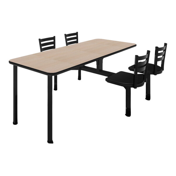 Plymold Cebra Cluster 30" x 80" ADA Beigewood Table Top with 4 Black Seats