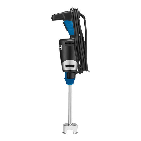 A medium-duty variable-speed immersion blender with a 10-inch shaft and a black and blue handle.