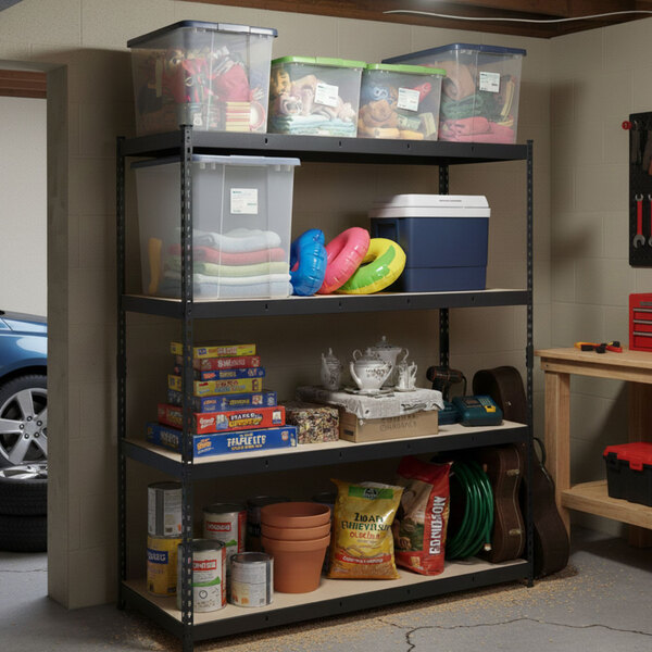 AR Shelving 72" x 20" x 72" Black Label Edition Heavy-Duty 4-Shelf Boltless Rivet Fiberboard Shelving Unit TRCD18411KFUS0I