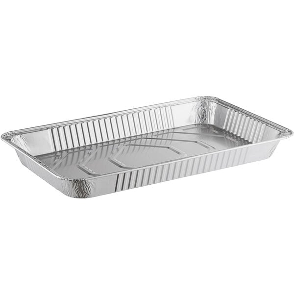 A full size, light-duty aluminum steam table pan with a medium 2 3/16 inch depth.
