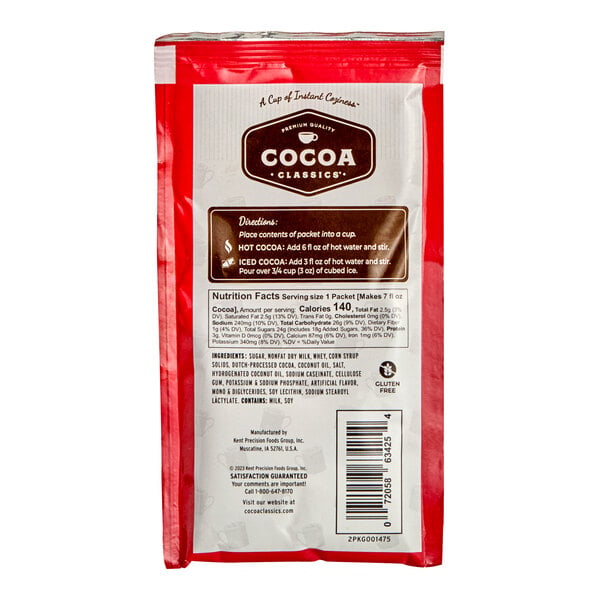 A packet of Cocoa Classics Raspberry and Chocolate Cocoa Mix.