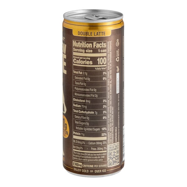 A can of Wandering Bear Double Latte High Protein Cold Brew Coffee, 8 fluid ounces.