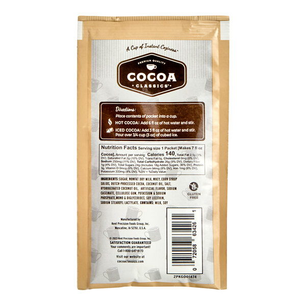 A packet of Cocoa Classics French Vanilla and Chocolate Cocoa Mix.
