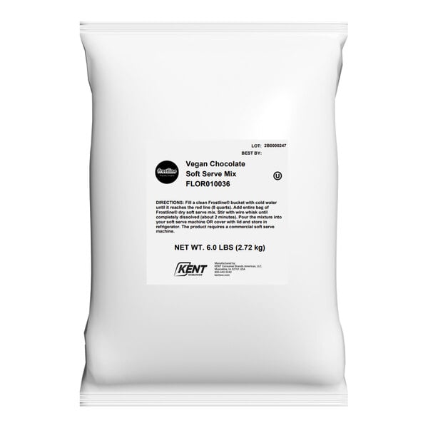 A 6-pound bag of Frostline Vegan Chocolate Soft Serve Mix.
