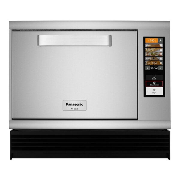 A Panasonic SonicChef ventless rapid cook oven with touchscreen controls and remote programmability.