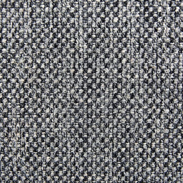 A close-up of gray woven fabric upholstery, typically used for a guest arm chair.