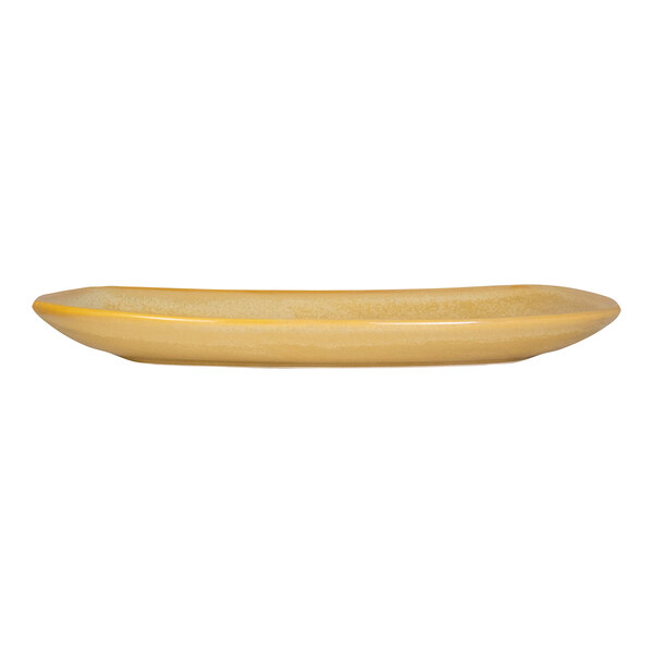 International Tableware Hearth 13 3/4" x 7 3/8" Caramel Rectangular Coupe Stoneware Platter - 12/Case