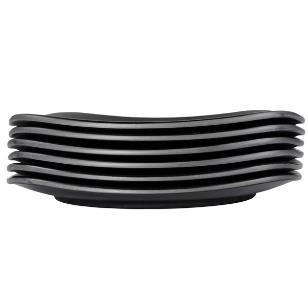 A stack of six black Elite Global Solutions Ore square melamine plates.