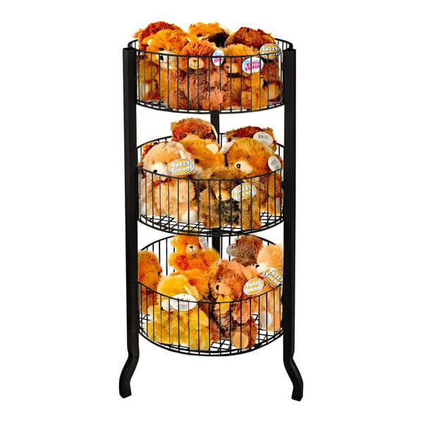 Azar Displays 18" x 45" 3-Tier Round Black Wire Bin Display 300703-BLK
