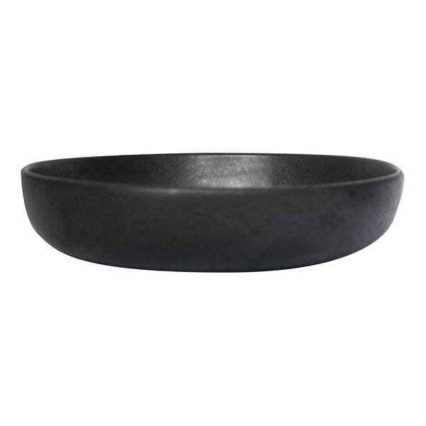 A deep black stoneware bowl with a 50-ounce capacity.