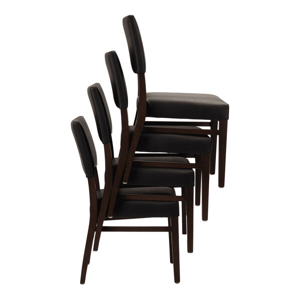 QA Group Dark Brown Beech Wood Stackable Chair with Black Faux Leather Seat and Back