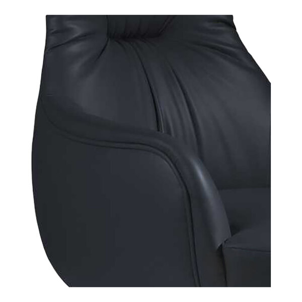 A black faux leather executive chair with a steel swivel base.