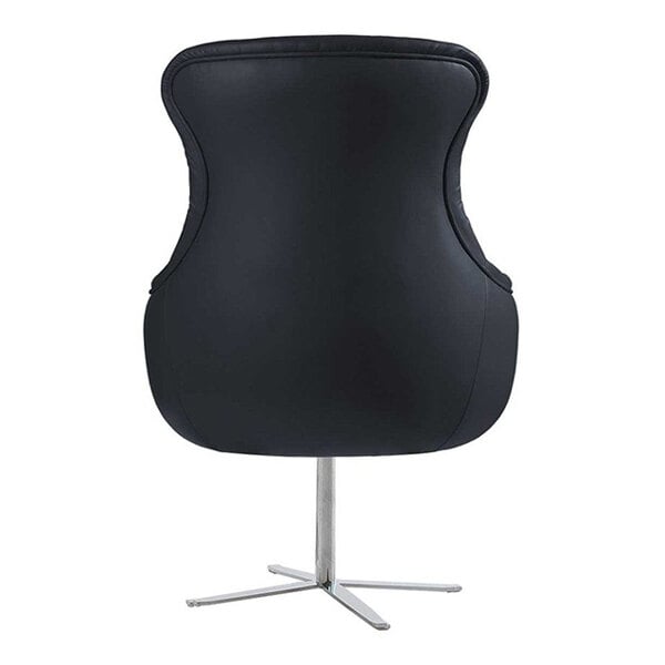 A black faux leather executive chair with a steel swivel base.