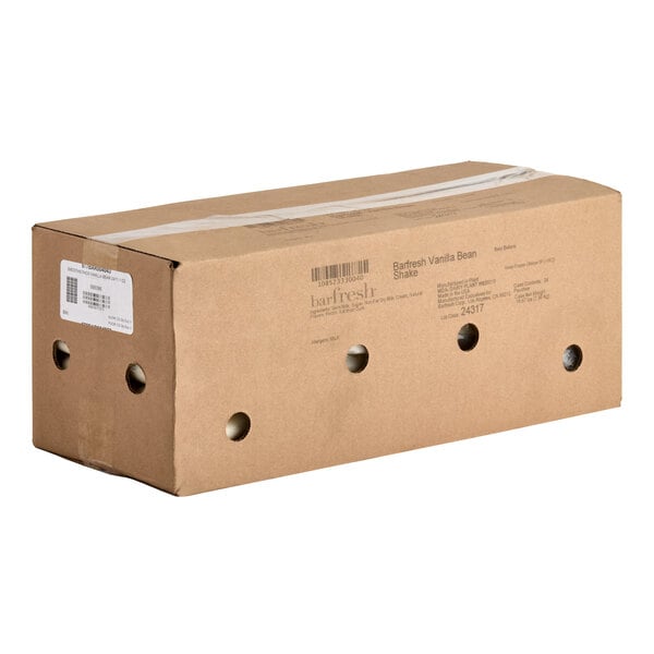 A cardboard box labeled Barfresh Vanilla Bean Shake containing 24 packs of 11.1 oz each.