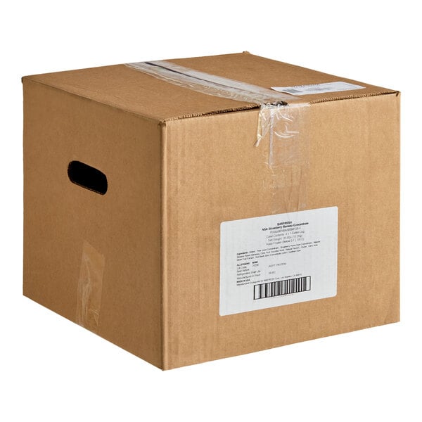 A large cardboard box containing Barfresh Strawberry Banana Smoothie Mix Concentrate, 1 gallon size, with a label and carrying handles.