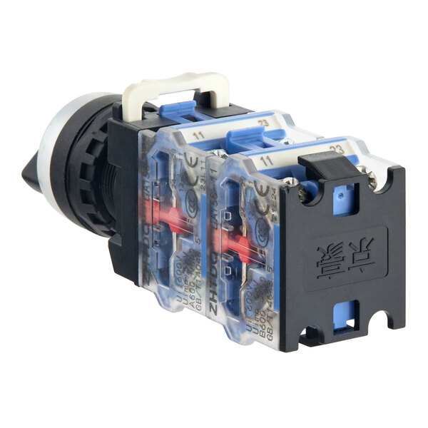 A manual/automatic switch for SM Series, featuring a black rotary knob and clear housing with blue and white components.