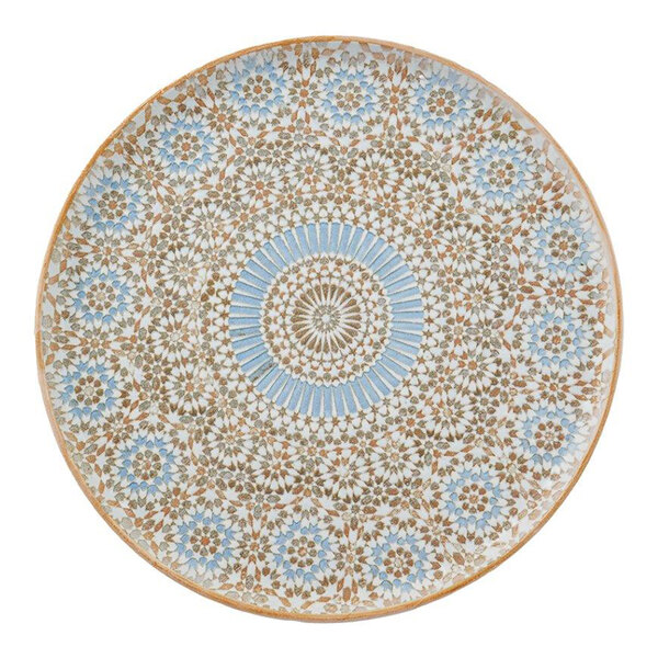 Ariane Cruise Tangier 9 13/16" Round Blue and Orange Porcelain Raised Rim Plate - 4/Case