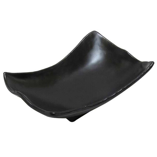 A black rectangular tray with curved edges.