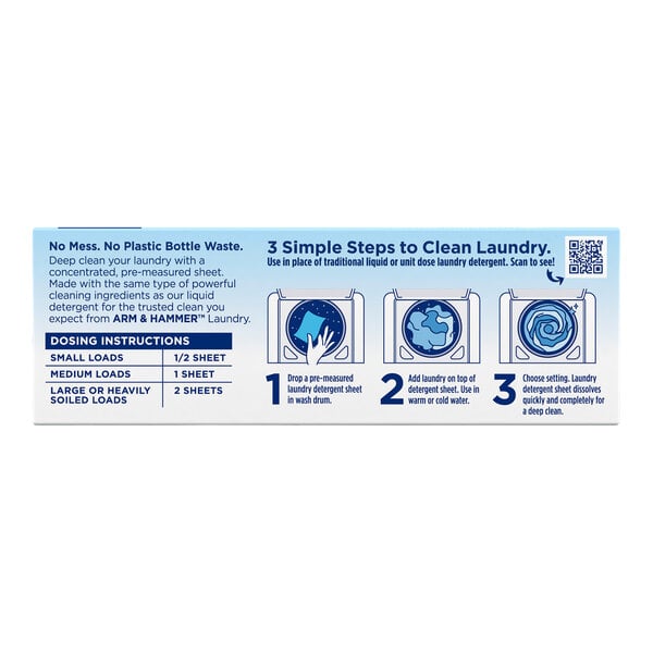 Arm & Hammer® Power Sheets Fragrance-Free Liquidless Laundry Detergent Sheets - 60/Pack