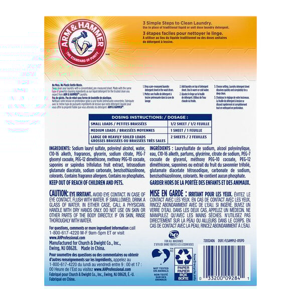 A box of Arm & Hammer Power Sheets Fresh Linen Liquidless Laundry Detergent Sheets.