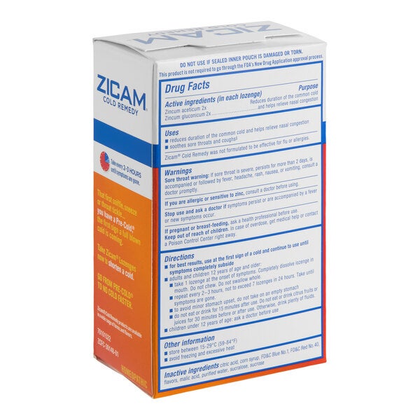 A box of Zicam Wild Cherry Cold Remedy Lozenges.